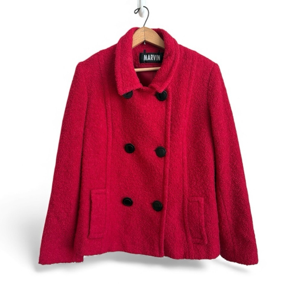 Marvin Richards Red Boucle Double-Breasted Peacoat – Women’s Large